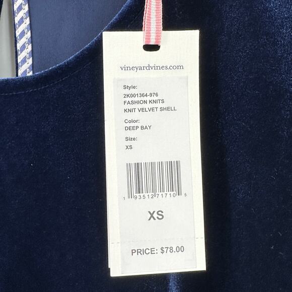 Vineyard Vines Velvet Knit Shell Tank Top Womens Size XS Deep Bay Blue - Picture 5 of 5